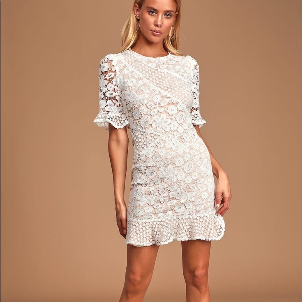 Lulu’s My Dearest White Lace Short Sleeve Mini Dress